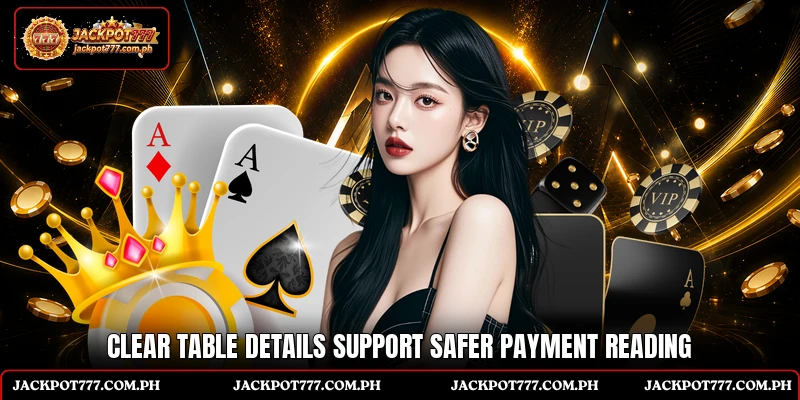 Clear table details support safer payment reading