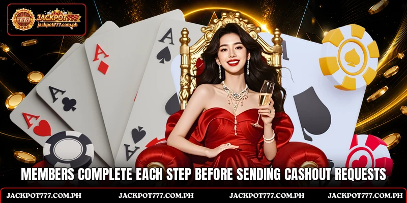 Members complete each step before sending cashout requests