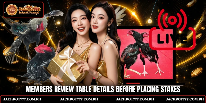 Members review table details before placing stakes